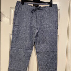 Jos A Bank Linen Pants Mens 36x30 Tailored Fit Blue Drawstring Old Money Classy